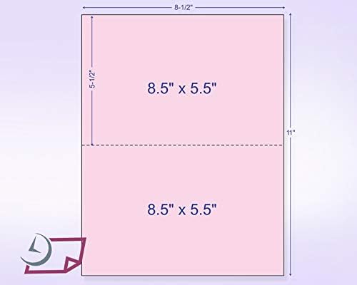 NextDayLabels - Pack of 500 Sheets, 8-1/2 x 11" Letter Size Perforated Paper (Pink, Perf @ 5-1/2")