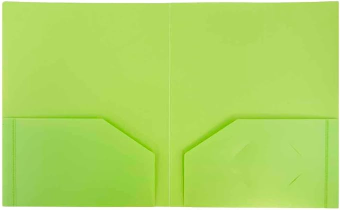 JAM PAPER Heavy Duty Plastic 2 Pocket Extra Tough School Folders - Lime Green - Bulk 48/Pack