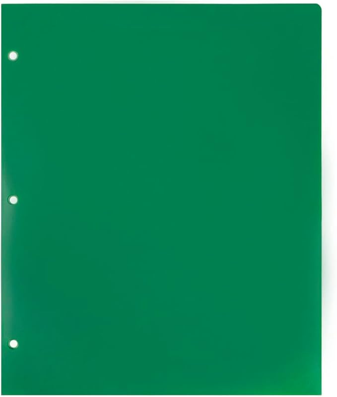 JAM PAPER Heavy Duty Plastic 3 Hole Punch Pocket Folders - Extra Tough School Folders - Green - 6/Pack