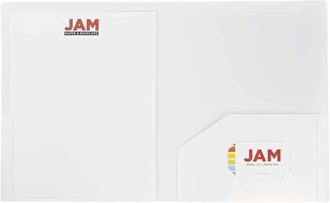 JAM PAPER Heavy Duty Plastic 2 Pocket Extra Tough School Folders - White - Bulk 48/Pack