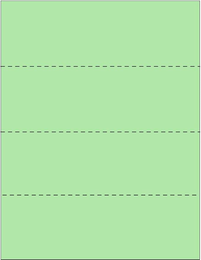 Limited Papers (TM) 8.5x11 Perforated Paper, 20/50 Pound, 75 GSM, Variety of Perforation Sizes and Colors, for Forms, Tickets, Postcards, Business Cards. (Green, 4 up - horizontal every 2.75")