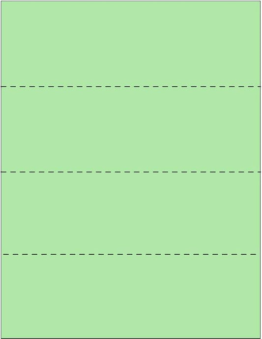 Limited Papers (TM) 8.5x11 Perforated Paper, 20/50 Pound, 75 GSM, Variety of Perforation Sizes and Colors, for Forms, Tickets, Postcards, Business Cards. (Green, 4 up - horizontal every 2.75")