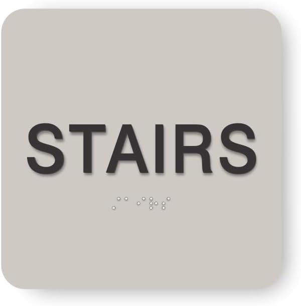 ADA STAIRS braille sign, 6” x 6”, ADA Compliant STAIRS Sign for Building or Business, Many Colors Choices, Made in USA! (Cement)