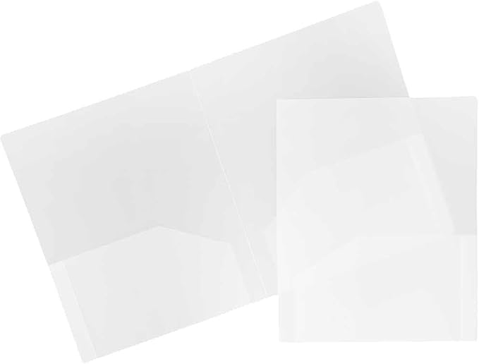 JAM PAPER Heavy Duty Plastic 2 Pocket Extra Tough School Folders - Clear - Bulk 144/Box