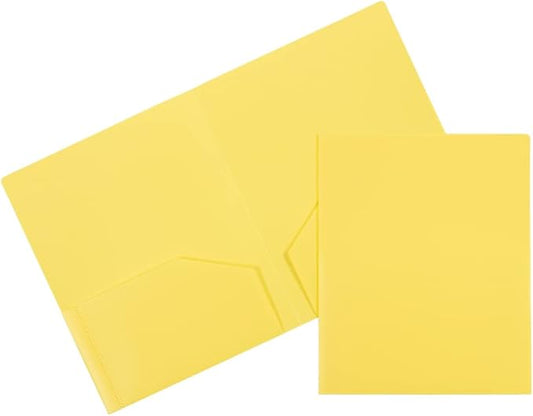 JAM PAPER Heavy Duty Plastic 2 Pocket Extra Tough School Folders - Yellow - 6/Pack