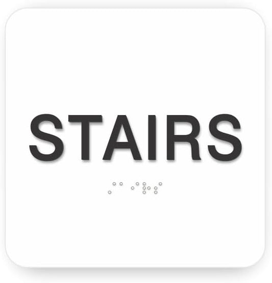 ADA STAIRS braille sign, 6” x 6”, ADA Compliant STAIRS Sign for Building or Business, Many Colors Choices, Made in USA! (White)