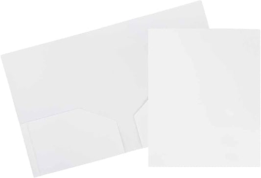 JAM PAPER Heavy Duty Plastic 2 Pocket Extra Tough School Folders - White - Bulk 48/Pack