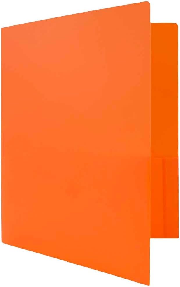 JAM PAPER Heavy Duty Plastic 2 Pocket Extra Tough School Folders - Orange - Bulk 48/Pack