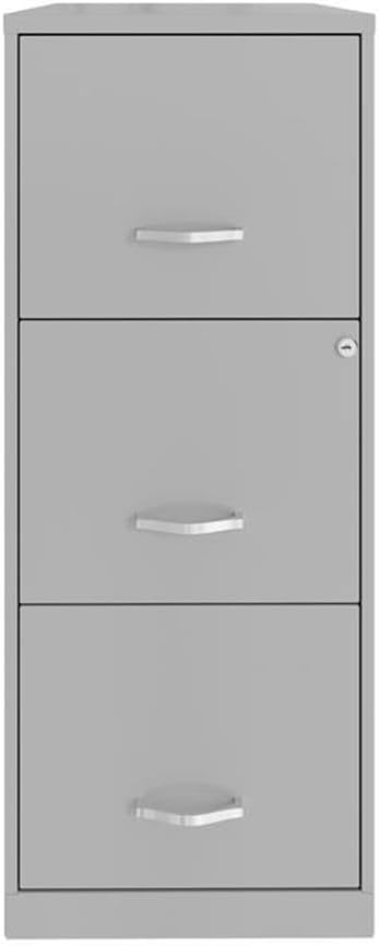 Pemberly Row 3 Drawer Modern Metal Vertical File Cabinet with Lock in Silver