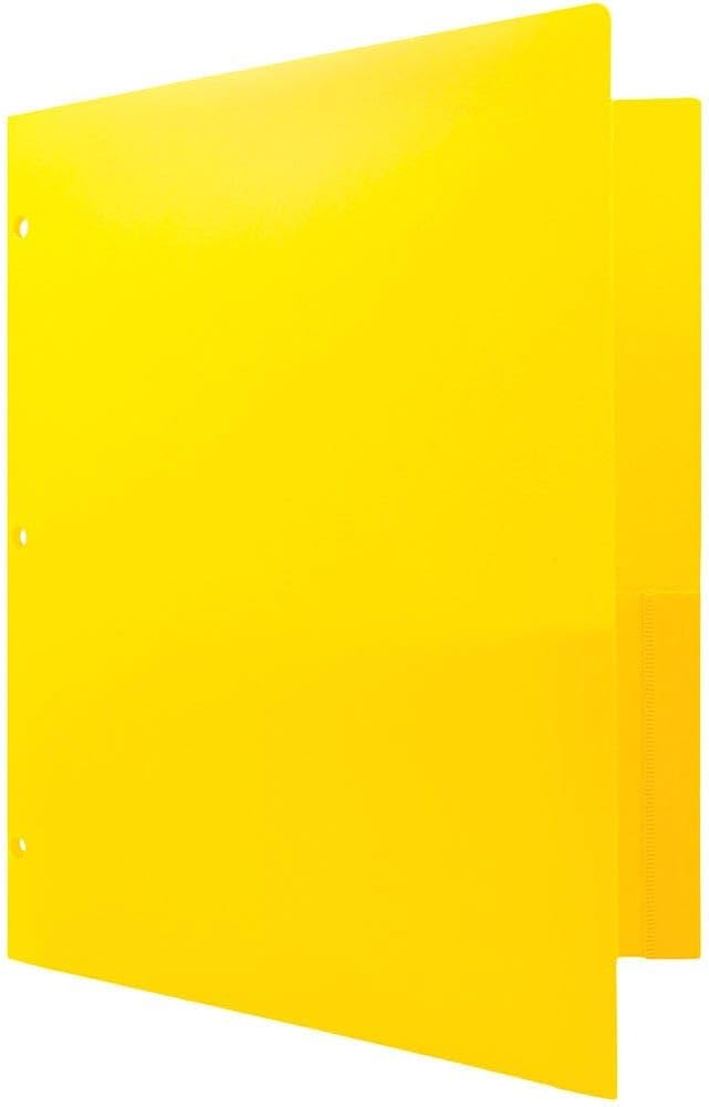 JAM PAPER Heavy Duty Plastic 3 Hole Punch Pocket Folders - Extra Tough School Folders - Yellow - 3/Pack