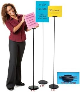Trainers Warehouse Portable & Lightweight Pedestal Floor Stand Sign Holder for 8.5x11 signs AND BONUS 11x17 signs - 6 ft. | Easy to set up, easy to move | Collapsible | Versatile (Tall)