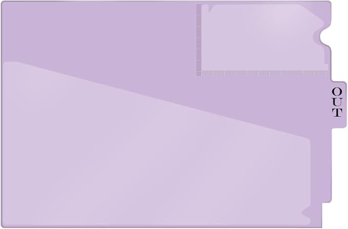 Doctor Stuff - Center Tab Vinyl Outguides, Diagonal Cut Front Pocket, Top Charge Out Slip Pocket, Plastic File Folder, Letter Size 9" x 13-1/4", Lavender, 25/Box