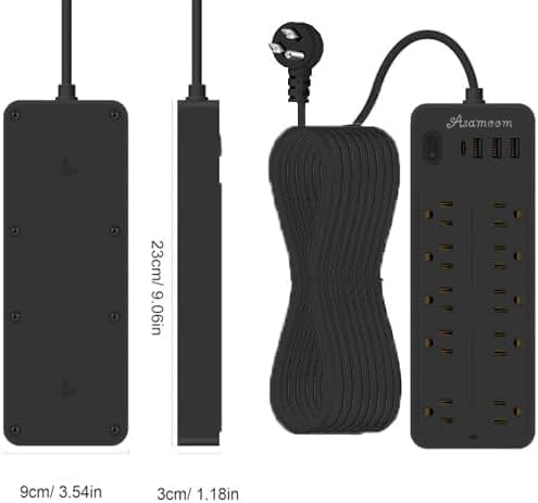 20 FT Power Strips with Surge Protection 1625W/13A, 10 Outlets with 4 USB Ports (1 USB C) Long Extension Cord with Multiple Outlets 14-in-1 1700J 16Awg Flat Plug Power Strip Protector Black ETL Listed