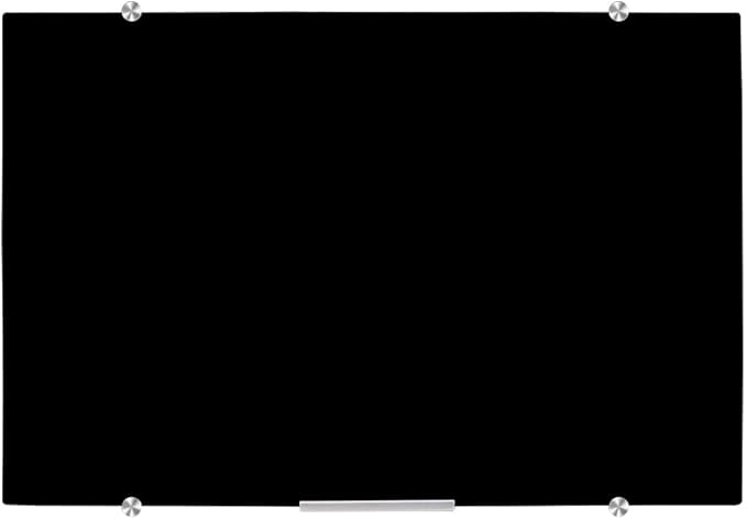 DEVELOP Magnetic Black Glass Dry Erase Board 24 x 18 Inches (60 x 45 cm), Small Frameless Wall Mounted Writing Glass Whiteboard with 4 Markers, 2 Magnets, 1 Eraser