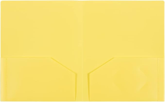 JAM PAPER Heavy Duty Plastic 2 Pocket Extra Tough School Folders - Yellow - 6/Pack