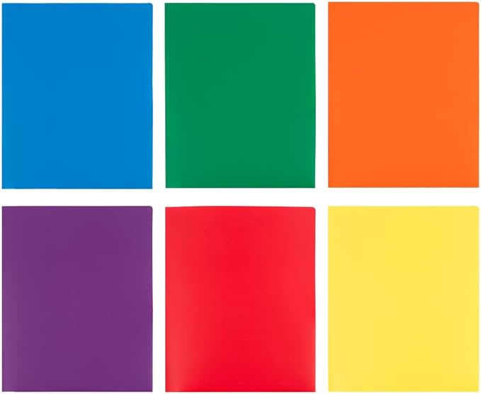 JAM PAPER Heavy Duty Plastic 2 Pocket Extra Tough School Folders - Assorted Primary Colors - Bulk 144 Folders/Box (24 Assorted Packs of 6)