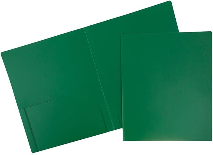 JAM PAPER Heavy Duty Plastic 2 Pocket Extra Tough School Folders - Green - Bulk 144/Box