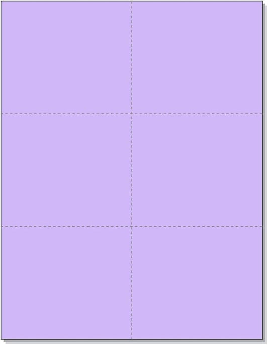 Limited Papers (TM) 8.5x11 Perforated Paper, 20/50 Pound, 75 GSM, Variety of Perforation Sizes and Colors, for Forms, Tickets, Postcards, Business Cards. (Lavender/orchid, 6 up)