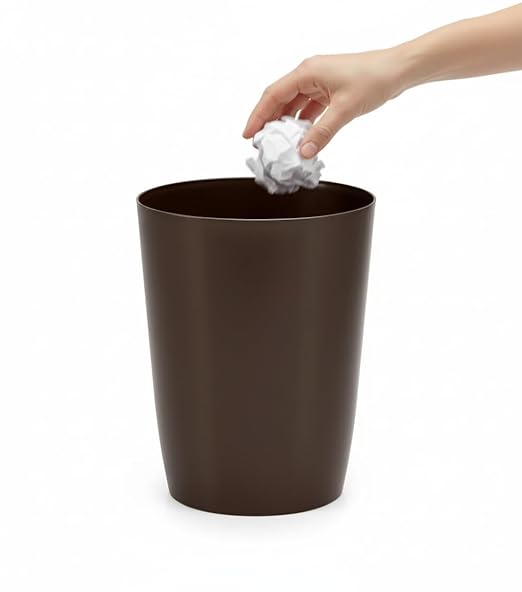 Mini Waste Basket - Durable Small Plastic Garbage Trash Can Bin - Lidless Open-Top Rectangular Slim Profile for Compact Spaces - Suitable for Home, Bathroom, Office, Bedroom & More, Metallic Brown