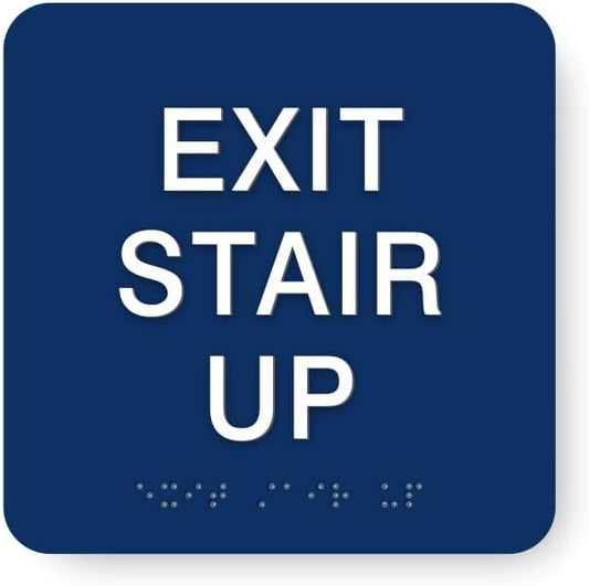 ADA EXIT STAIR UP braille sign, 6” x 6”, ADA Compliant Stair Exit Identification Sign for Building or Business, Many Colors Choices, Made in USA (Blueberry)