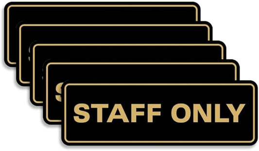 All Quality Standard Staff Only Wall or Door Sign | Easy Installation | Office Workplace Signs | Enhanced Security ‌ - Black/Gold - Medium (5 Pack)