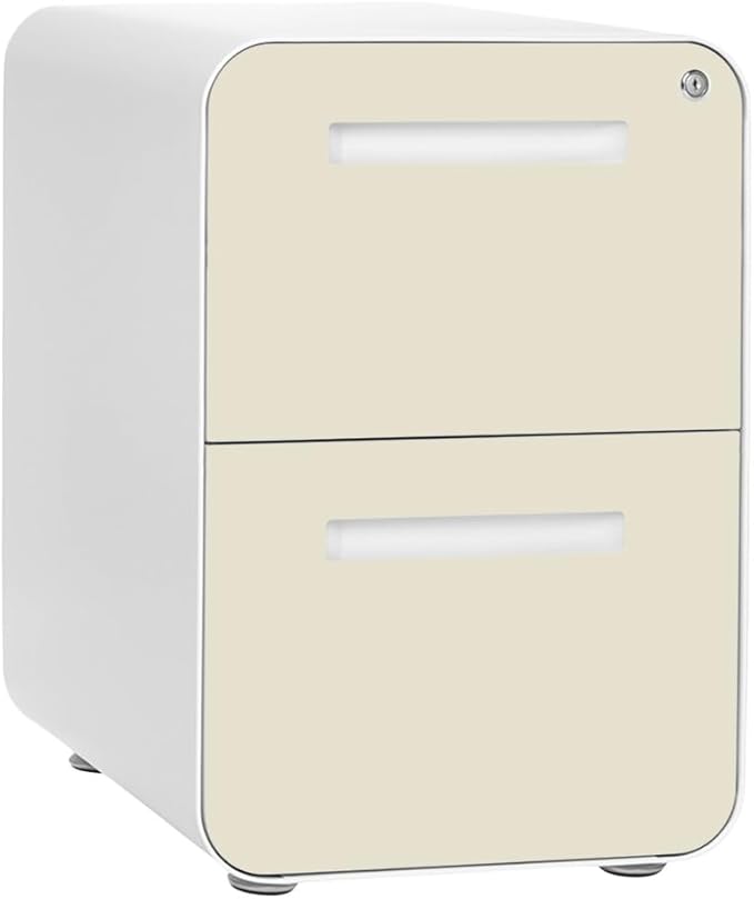 Laura Davidson Furniture Stockpile 2 Drawer Mobile File Cabinet with Lock - Under Desk Metal Filing Cabinet, Legal/Letter File Folders, Wheels and Stationary Feet, Pre-Assembled, Ivory