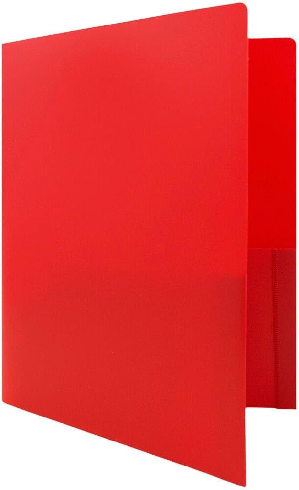 JAM PAPER Heavy Duty Plastic 2 Pocket Extra Tough School Folders - Red - Bulk 48/Pack