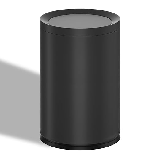 2.3/9L Gallon Metal Trash Can with Lid,Black,Light Luxury,Elegant Garbage Can,Bathroom Waste Basket,for Living Room,Home,Bedroom,Office,Bank,Under Desk(9L-Black)