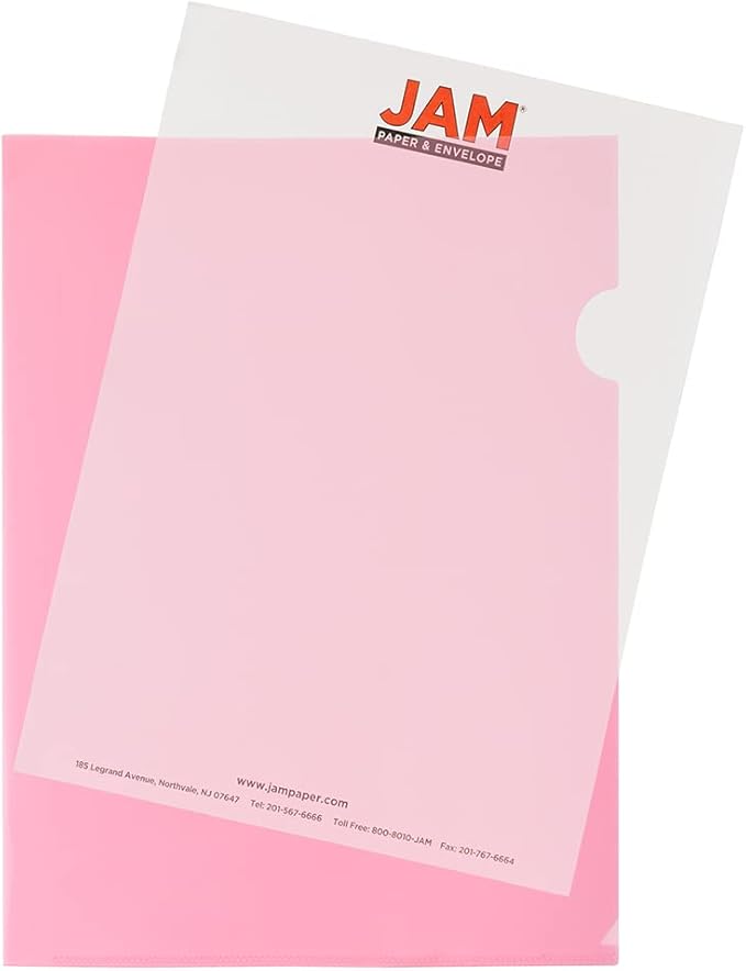 JAM PAPER Plastic Sleeves - Letter Size - 9 x 11 1/2 - Pink Project Pockets - 120 Bulk Page Protectors/Pack