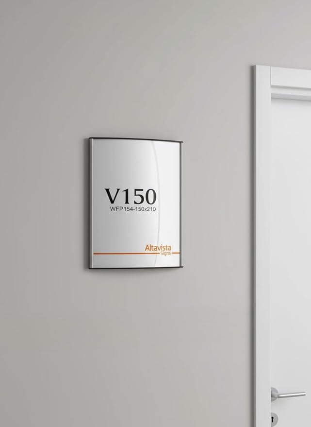 SET OF 2, WALL DOOR MOUNT SIGN HOLDER NAMEPLATE FRAME DISPLAY CURVATURE PLAQUE SILVER ALUMINUM, 6.0" W x 8.27" H A5 size