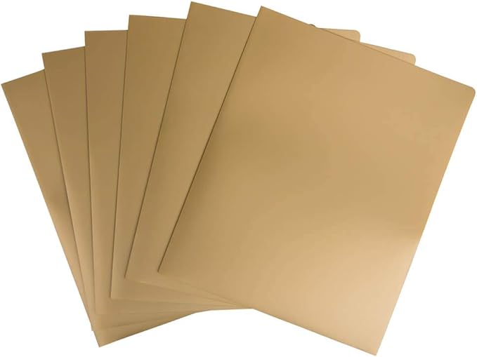 JAM PAPER Heavy Duty Plastic 2 Pocket Extra Tough School Folders - Gold - 6/Pack