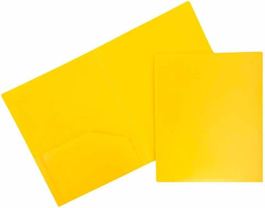 JAM PAPER Heavy Duty Plastic 2 Pocket Extra Tough School Folders - Yellow - Bulk 48/Pack