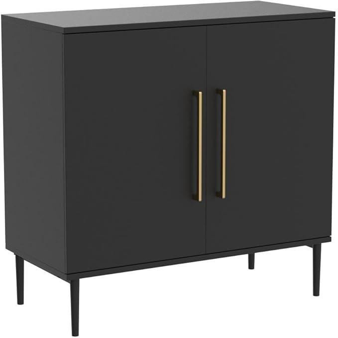 LYNSOM Storage Cabinet with Doors and Shelves, Free Standing Office Cabinet, Modern Wood Buffet Sideboard for Kitchen, Living Room, Bedroom, Hallway, Black