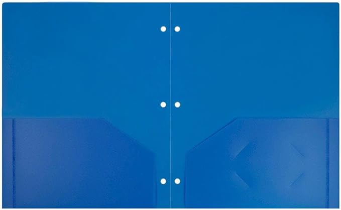JAM PAPER Heavy Duty Plastic 3 Hole Punch Pocket Folders - Extra Tough School Folders - Blue - Bulk 48/Pack