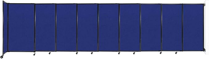 Wall-Mounted Sliding StraightWall Room Divider | Adjustable Widths | Locking Wheels | Room Separator | Up to 19'9" Wide x 5' Tall Royal Blue Fabric Panels