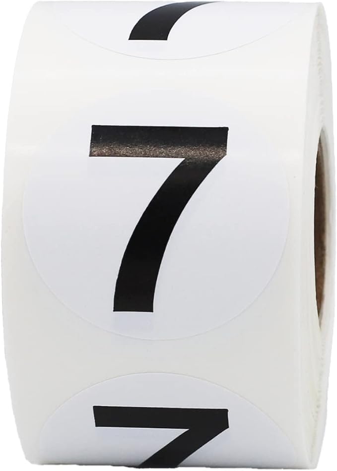Black Number 7 Circle Stickers, 1.5 Inches Round, 500 Labels on a Roll for Inventory, Classroom Organization, Shelving, and Storage Bins, Made in The USA