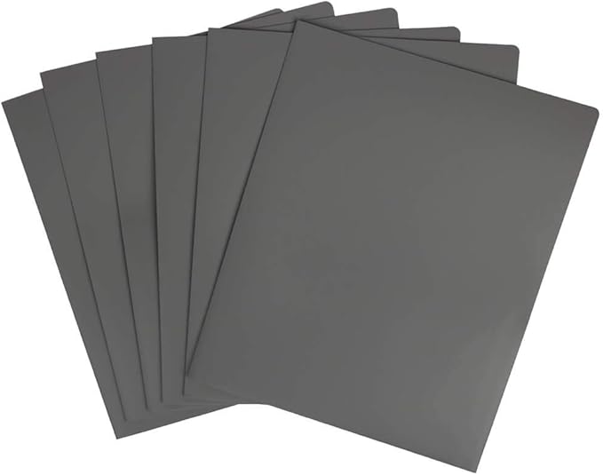 JAM PAPER Heavy Duty Plastic 2 Pocket Extra Tough School Folders - Grey - 6/Pack