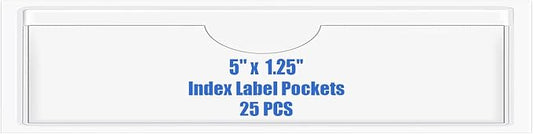 Origin-Joy 25 PCS Self-Adhesive Index Label Pockets, Clear Plastic Peel & Stick Card Holders with Top Open for Loading (5 x 1.25 inch)