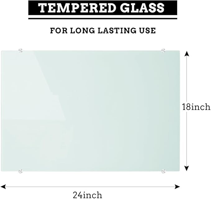 DEVELOP Magnetic Glass Whiteboard, 24 x 18 Inches (60 x 45 cm), Small Tempered Glass Dry Erase Board for Wall, Frameless White Board with Marker Tray, 4 Markers, 2 Magnets, 1 Eraser