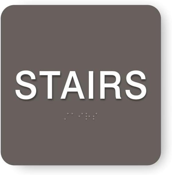 ADA STAIRS braille sign, 6” x 6”, ADA Compliant STAIRS Sign for Building or Business, Many Colors Choices, Made in USA! (Charcoal Grey)