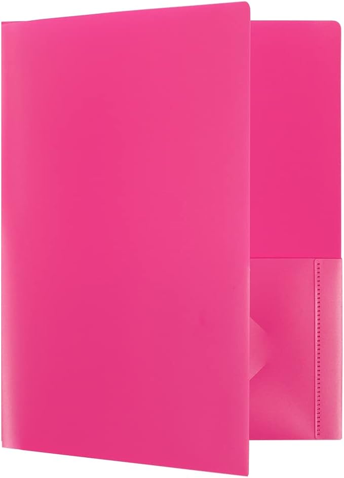 JAM PAPER Heavy Duty Plastic 2 Pocket Extra Tough School Folders - Fuchsia Hot Pink - 6/Pack