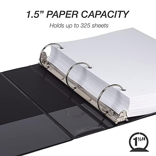 Samsill 1.5 Inch 3 Ring Binders, Made in USA, Economy Round Ring, Clear View Cover, 325 Sheet Capacity - for School, Home, Office - Black, 6 Pack