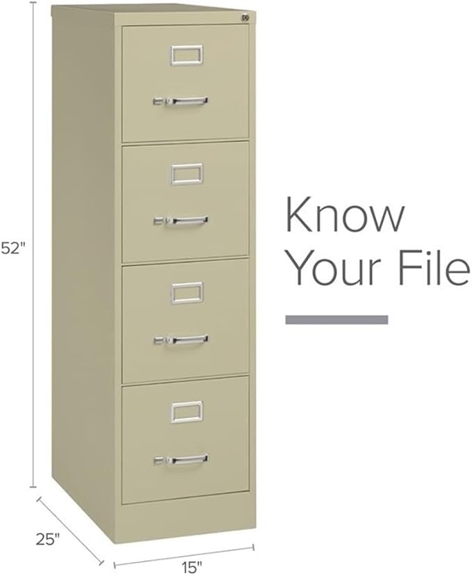 Pemberly Row 4 Drawers 52" Vertical Beige Metal Filing Cabinet Lockable Pre-Assembled Stationary Letter Size for Home, Office
