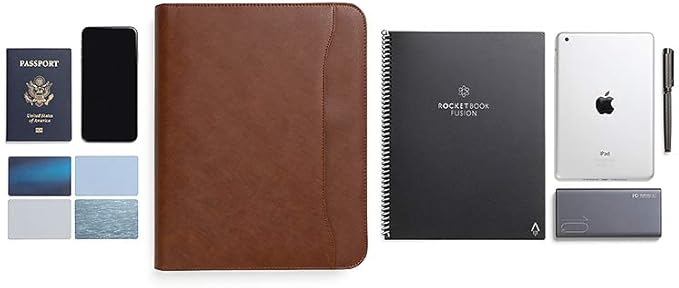 Forevermore Portfolios Portfolio Organizer - 3 Ring Binder with Notepad - 1.5 Inch Rings - Zippered Storage Pockets for Papers, Travel Documents, Presentation Folder, Cards, Passport, Tickets - Brown