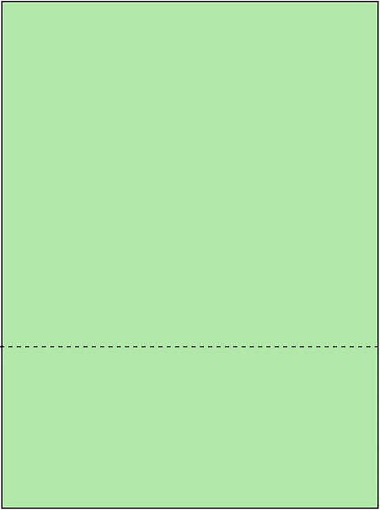 Limited Papers (TM) 8.5x11 Perforated Paper, 20/50 Pound, 75 GSM, Variety of Perforation Sizes and Colors, for Forms, Tickets, Postcards, Business Cards. (Green, 2 up – 3.5” from bottom)