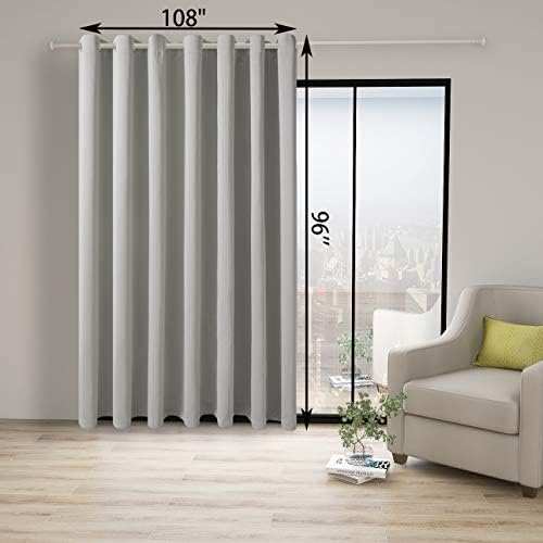 BONZER Room Divider Curtain Total Privacy Wall Wide Grommet Room Darkening Curtains for Patio Sliding Glass Door, 96L x 108W Inch (8L x 9W ft), 1 Panel, Silver