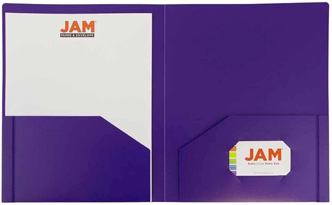 JAM PAPER Heavy Duty Plastic 2 Pocket Extra Tough School Folders - Purple - 3/Pack