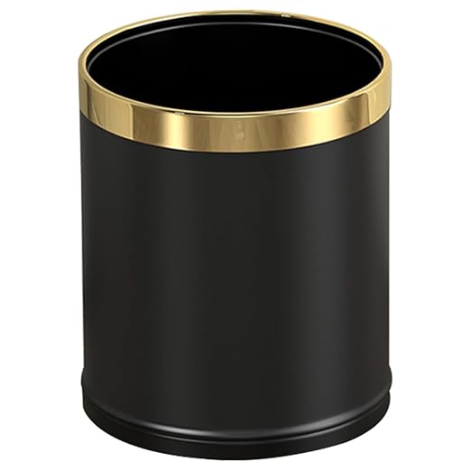 14L/3.7GAL Black and Gold Open Top Trash Can - Metal Office Wastebasket Without Lid for Office, Hotel, Store, Restaurant