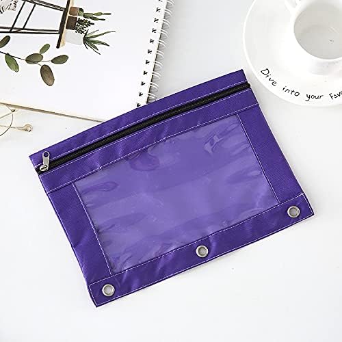 Binder Fabric Pencil Pouch 3-Ring Binder Pencil Case Bag with Zipper 4 Pack (purple)
