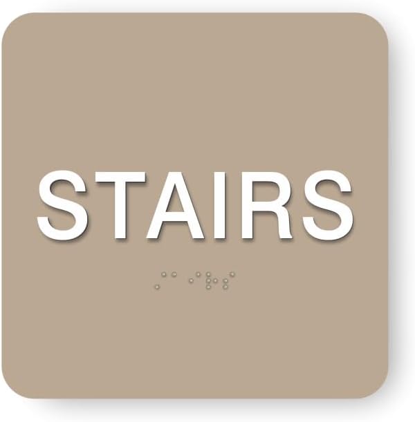 ADA STAIRS braille sign, 6” x 6”, ADA Compliant STAIRS Sign for Building or Business, Many Colors Choices, Made in USA! (Beige)